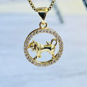 Gold Plated TAURUS Sing Zodiac Horoscope Pendant‎ Necklace